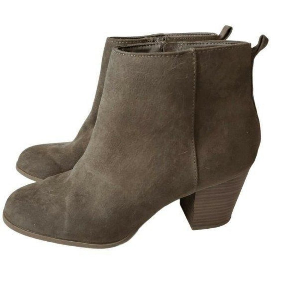 Old Navy Oregon Trail Olive Mid Ankle Boots 10 Block Heel Zipper Minimalist Chic